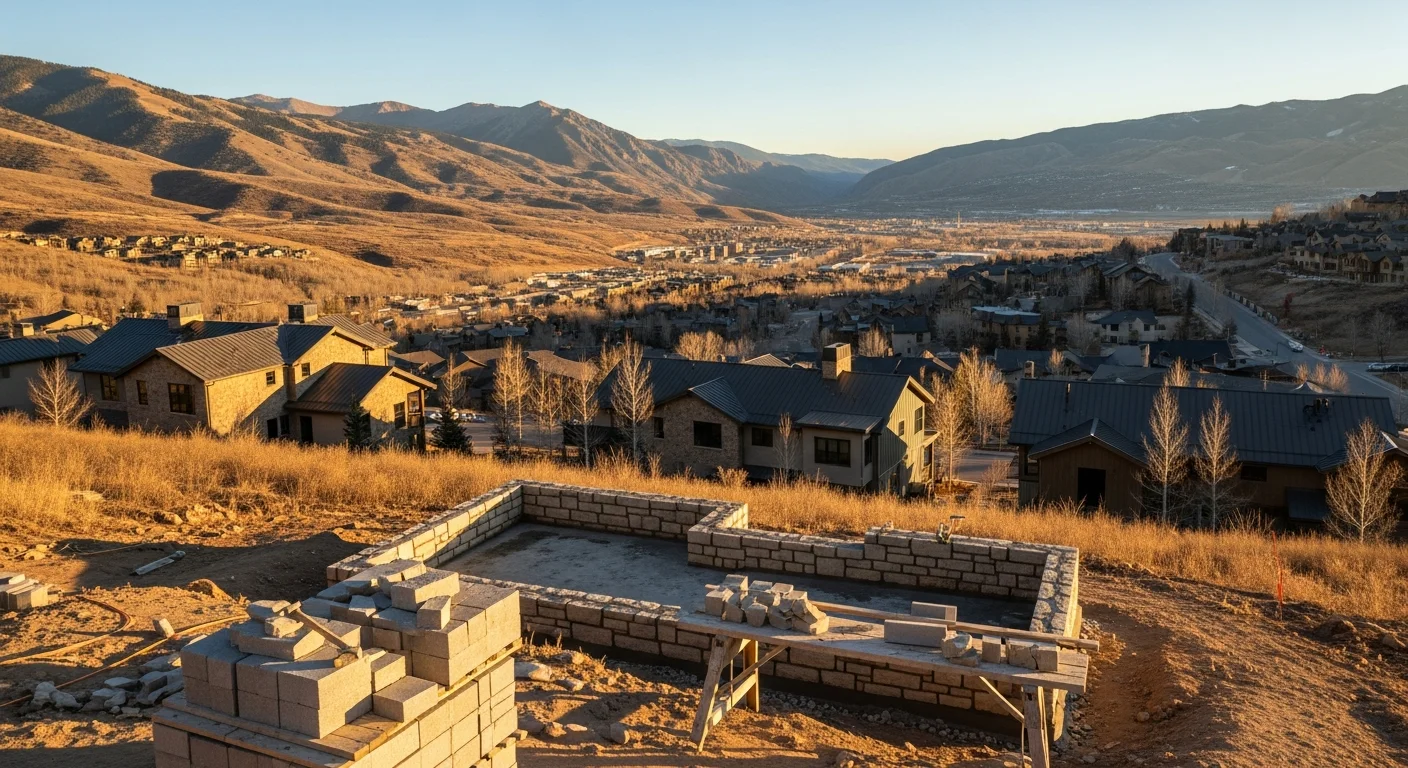 Elevated view of Park City with mountain peaks, ski slopes, and residential neighborhoods nestled in the Wasatch range.