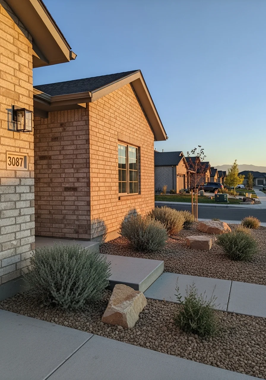 Street-level view of a Utah County residential property with modern construction and professional landscaping.