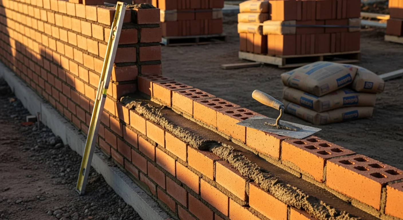A newly completed brick boundary wall on a residential property in Duchesne County, Utah, with clean mortar joints and a level course line. The surrounding terrain reflects the semi-arid landscape typical of the Roosevelt and Duchesne City area.