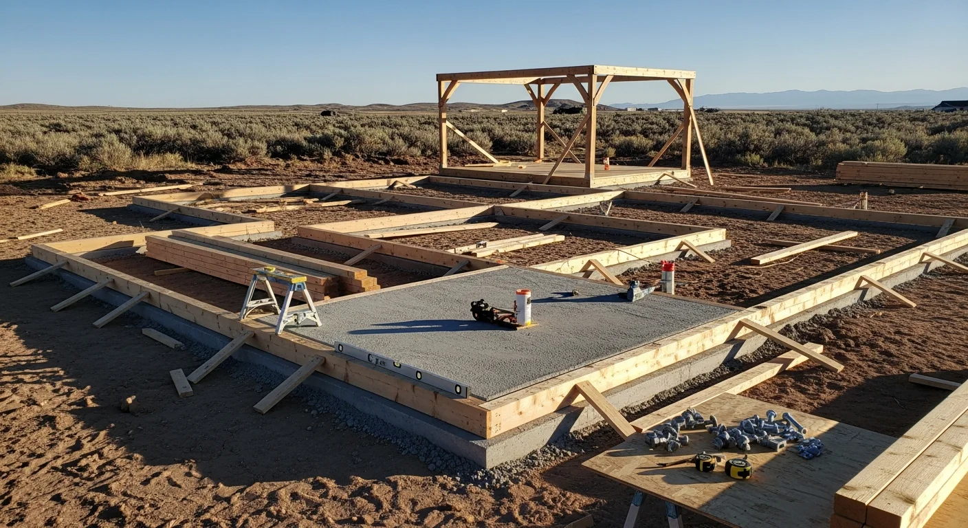 A completed wood-framed gazebo installed in a residential backyard in Duchesne County, Utah, with a finished roof and level concrete footing visible at the base. The surrounding landscape shows the high-desert terrain typical of the Duchesne County area.